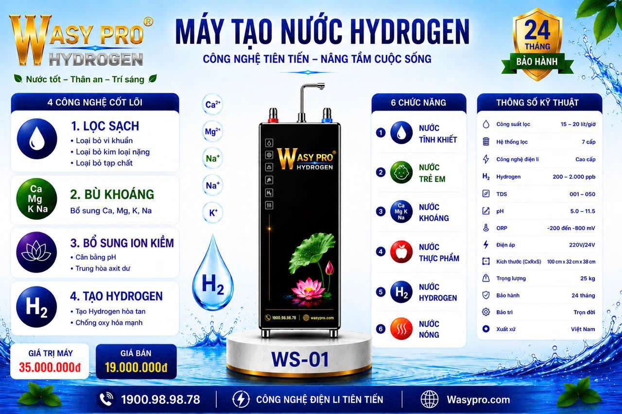 Máy tạo nước Hydrogen giàu ion kiềm sạch Model WS-01