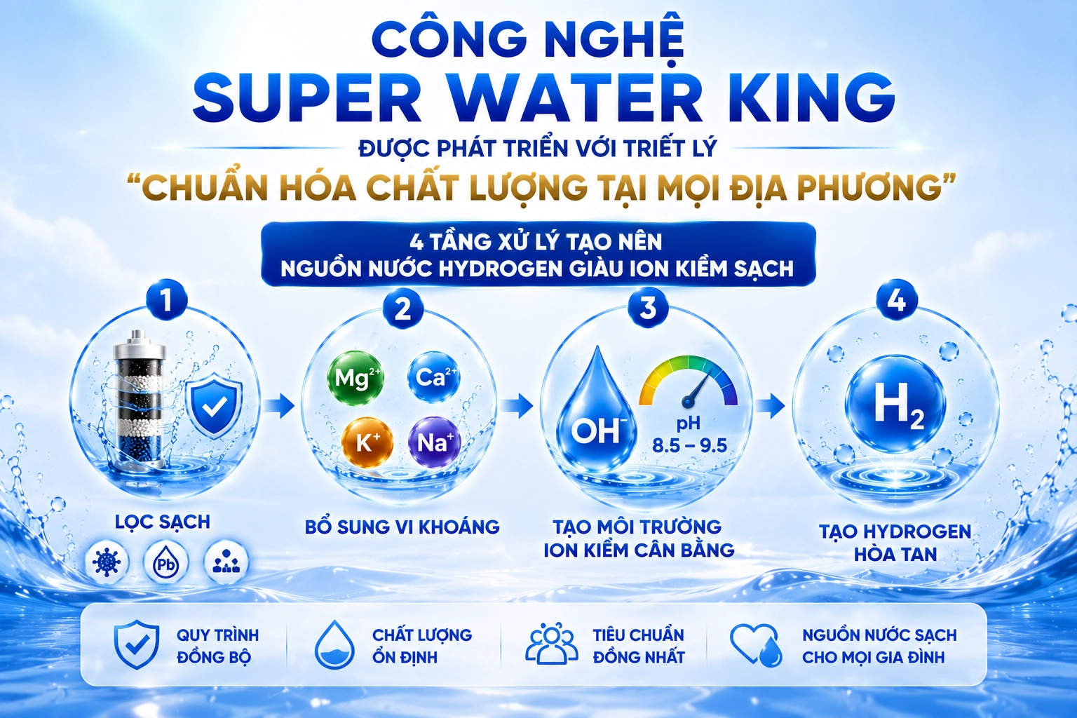 Công nghệ Super Water King được phát triển với triết lý chuẩn hóa chất lượng tại mọi địa phương
