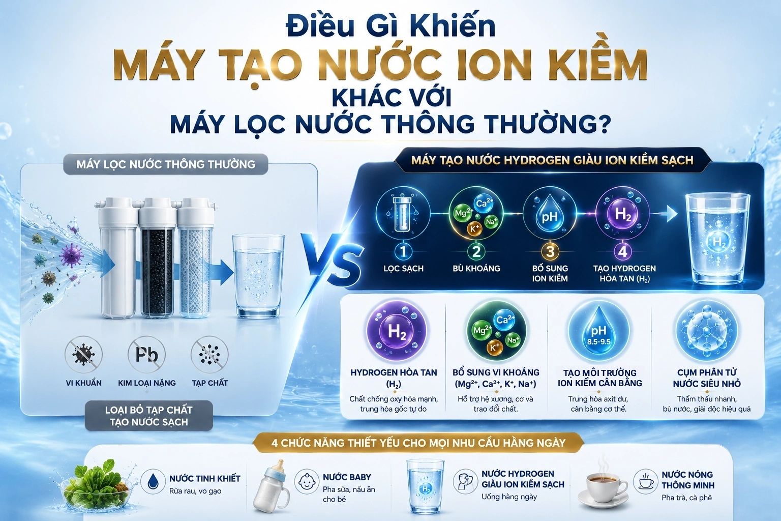 Điều Gì Khiến Máy Tạo Nước Ion Kiềm Khác Với Máy Lọc Nước Thông Thường