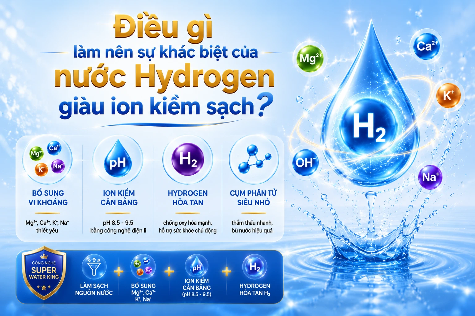 Điều gì làm nên sự khác biệt của nước Hydrogen giàu ion kiềm sạch