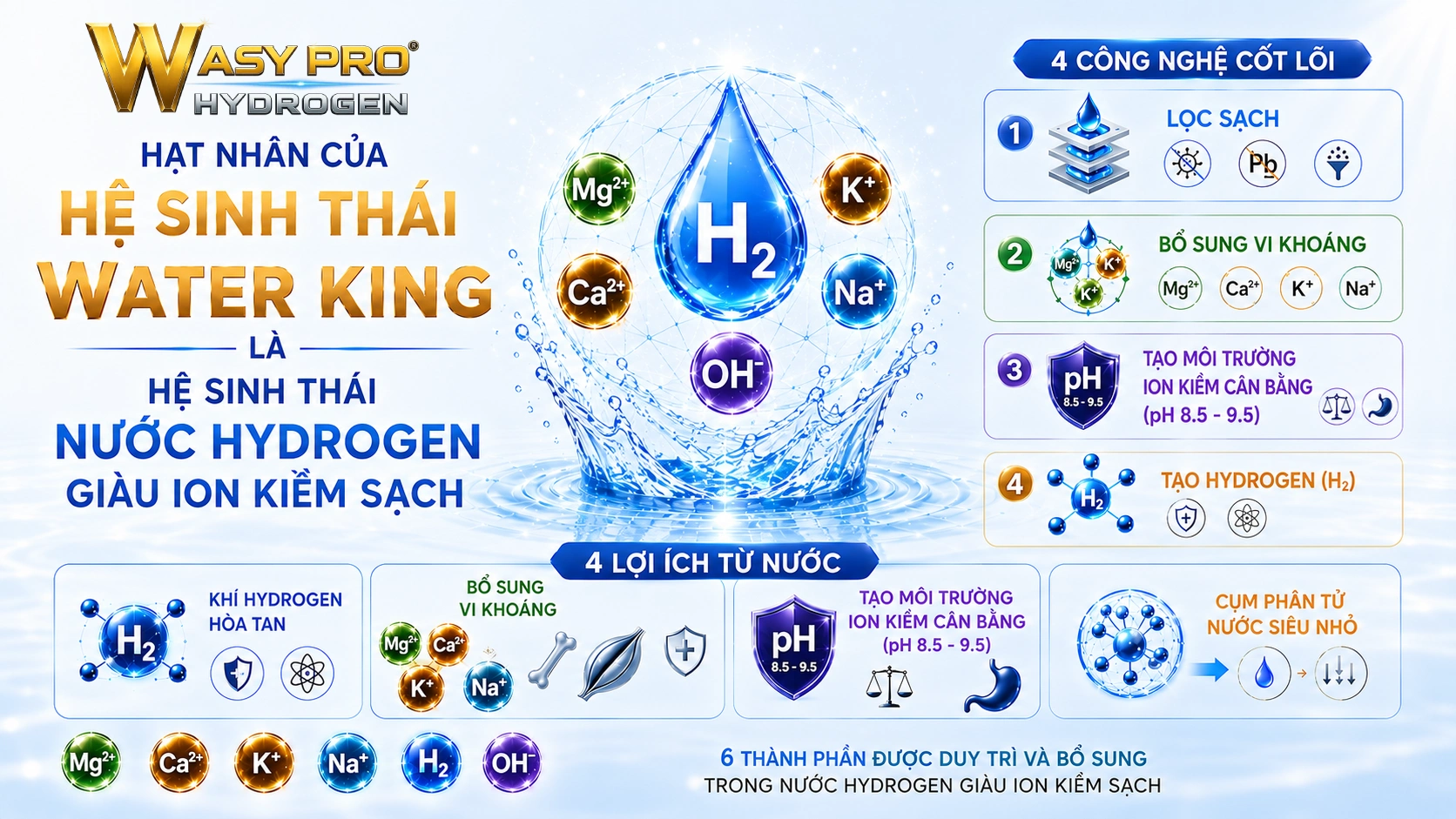 Hạt Nhân Của Hệ Sinh Thái Water King Là Hệ Sinh Thái Nước Hydrogen Giàu Ion Kiềm Sạch