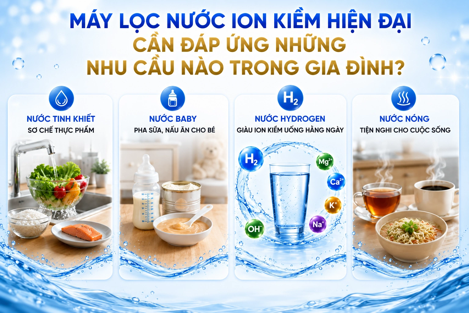 Máy lọc nước ion kiềm hiện đại cần đáp ứng những nhu cầu nào trong gia đình