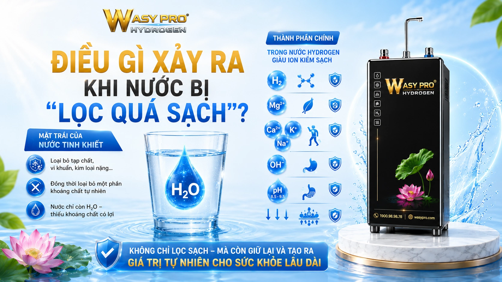 Máy tạo nước Hydrogen giàu ion kiềm sạch - Điều Gì Xảy Ra Khi Nước Bị Lọc Quá Sạch