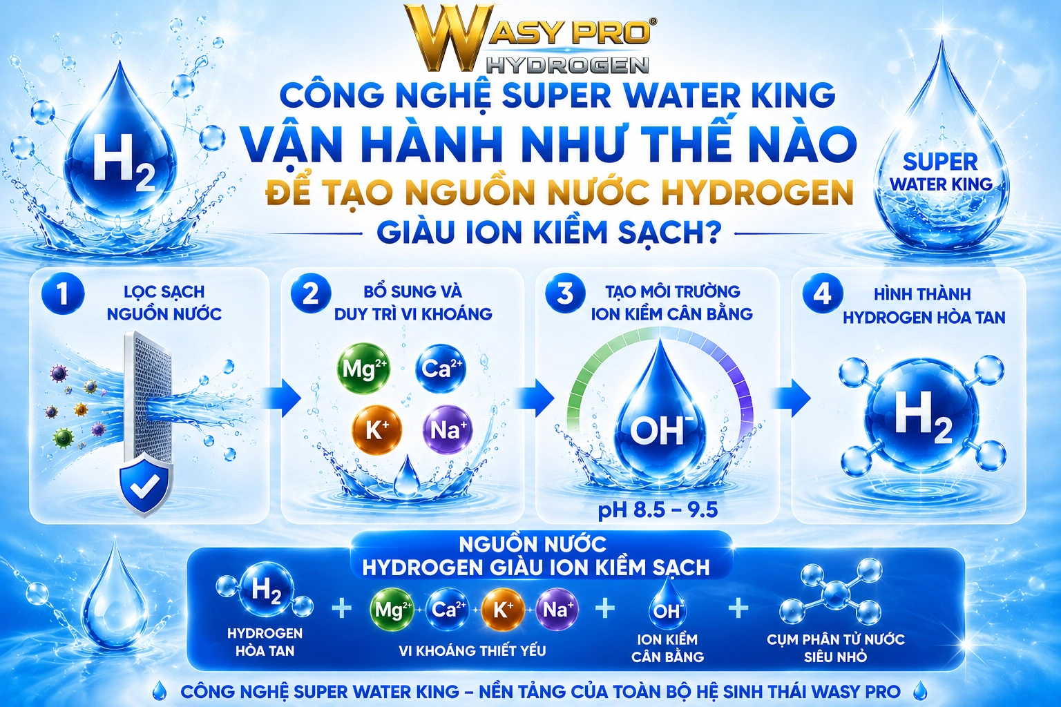 Công nghệ Super Water King vận hành như thế nào để tạo nguồn nước Hydrogen giàu ion kiềm sạch