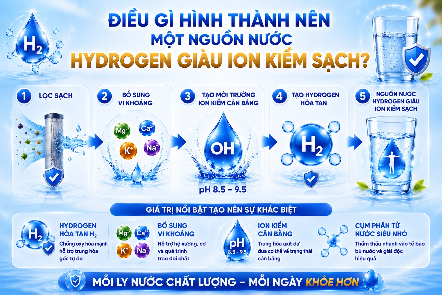 Điều gì hình thành nên một nguồn nước Hydrogen giàu ion kiềm sạch