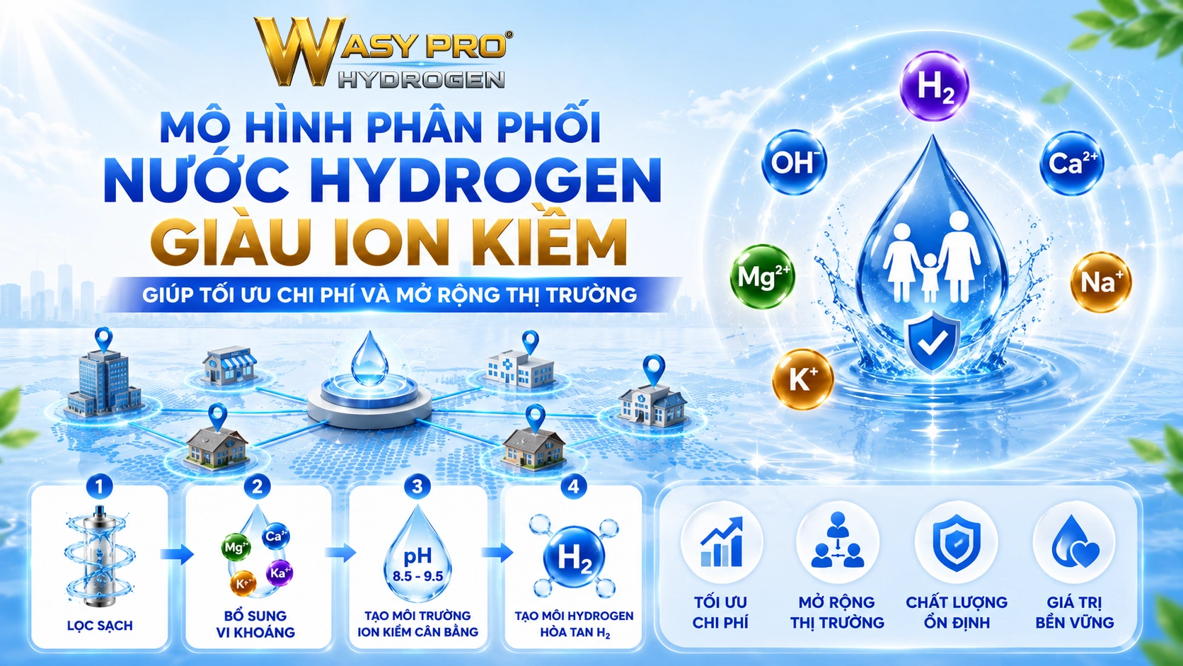 Mô Hình Phân Phối Nước Hydrogen Giàu Ion Kiềm Giúp Tối Ưu Chi Phí Và Mở Rộng Thị Trường dd